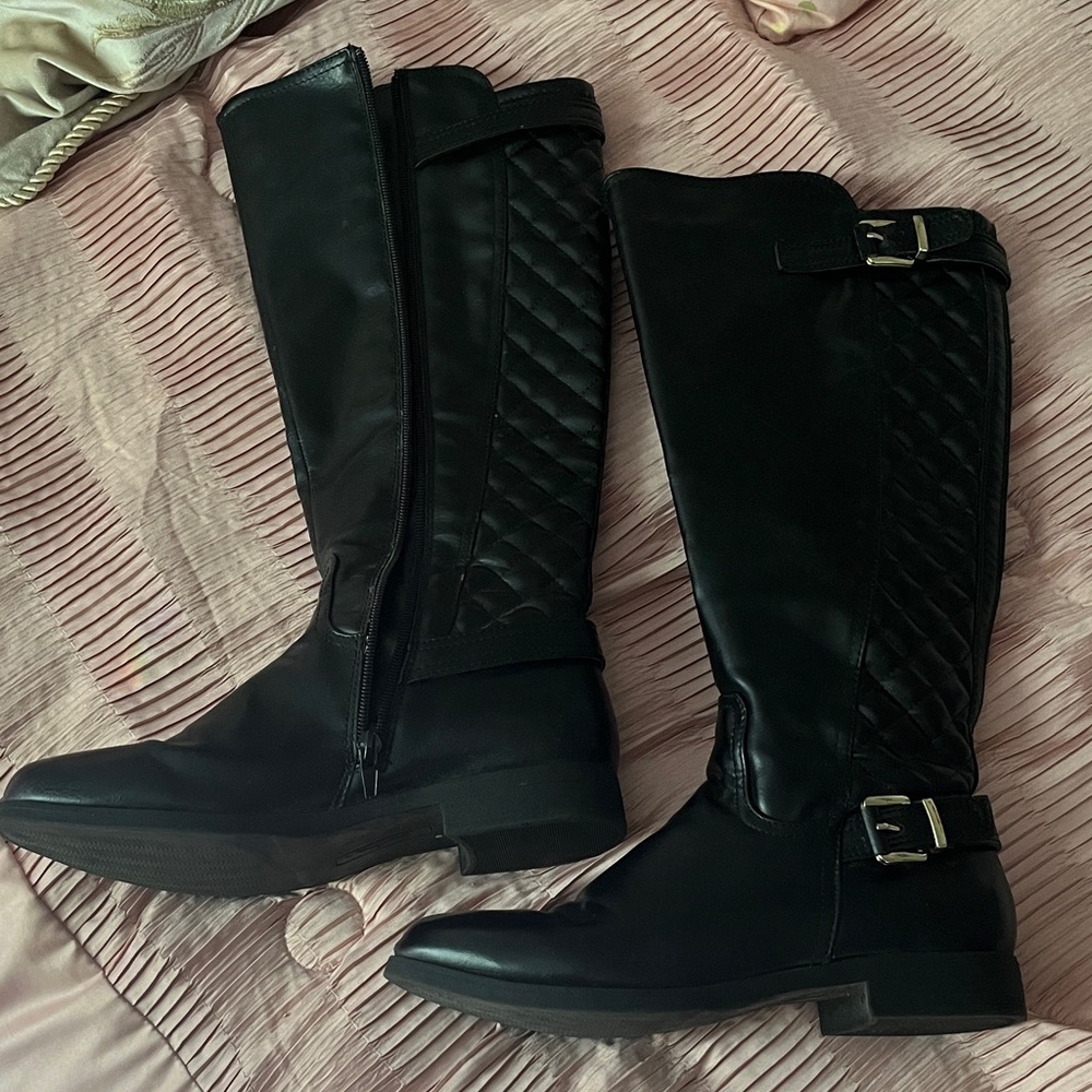 Black Quilted Knee-High Boots 8
